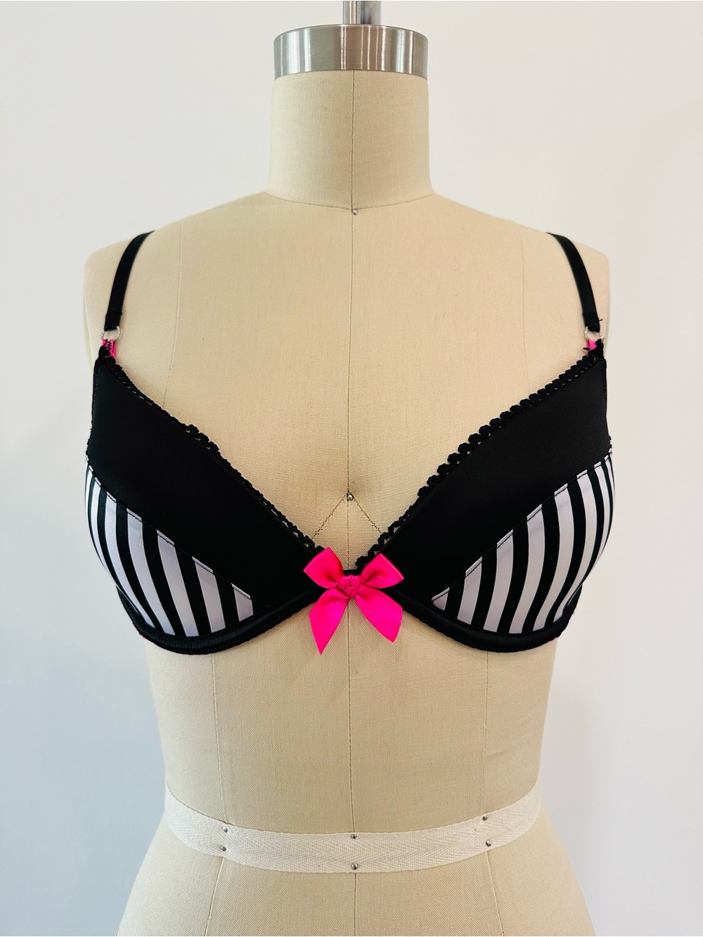 Victoria's Secret Sexy Little Things Satin Striped Push-Up Bra with Hot Pink Bow